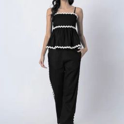 Moomaya Black Cotton Regular Fit Co-Ord Set-image-49