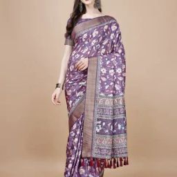 JUST FASHION Purple Silk Printed Saree With Unstitched Blouse-image-53