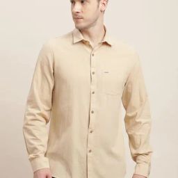Turtle Khaki Khadi Slim Fit Shirt-image-1