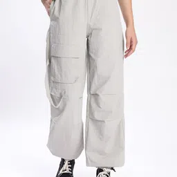The Roadster The Lifestyle Co Women Nylon Parachute Fit High-Rise Cargo Trousers-picture-11