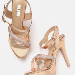 ELLE Rose Gold-Toned Embellished Party Stilettos-36