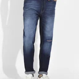 Campus Sutra Dark Blue Regular Fit Distressed Jeans-picture-43