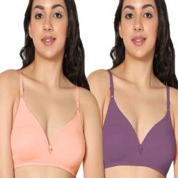 IN CARE Peach & Purple Cotton T-Shirt Bras - Pack Of 2-image-59