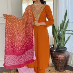 SHREE KHODAL FASHION Women Bandhani Printed Kurta with Trousers & Dupatta-picture-47