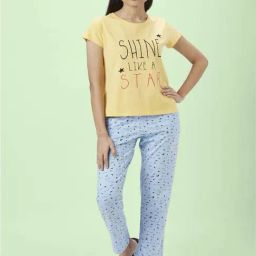 Dreamz by Pantaloons Yellow & Sky Blue Cotton Printed T-Shirt & Pyjama Set-image-73