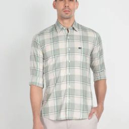 Arrow Sport Green Cotton Slim Fit Checks Shirt-picture-0