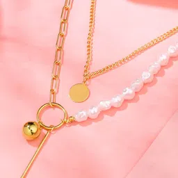 Yellow Chimes Gold-Plated Multilayered Beaded Layered Necklace-image-16