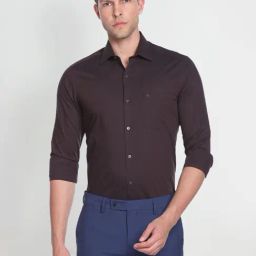 Arrow Brown Cotton Slim Fit Self Pattern Shirt-picture-44