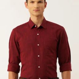 Peter England Maroon Cotton Slim Fit Self Pattern Shirt-image-12