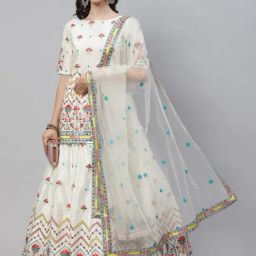 SHUBHKALA Beige Embroidered Lehenga and Choli Set With Dupatta-picture-10
