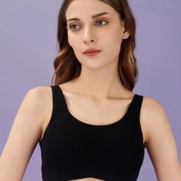 Soie Black Cotton Solid Sports Bra-image-49
