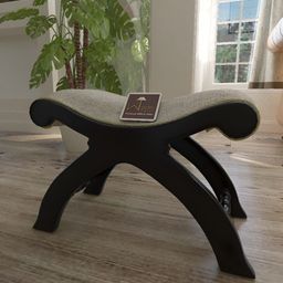 Wooden Twist Grey & Brown Wooden Cushioned Ottoman Stool-image-3