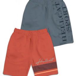 HELLCAT Kids Orange & Grey Printed Shorts (Pack Of 2)-image-97