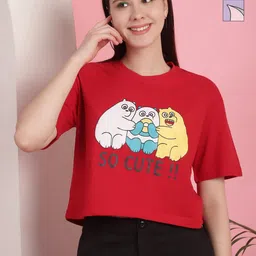 Dreambe Women Pack of 2 Tom & Jerry Graphic Printed Round Neck Cotton Boxy T-shirts-picture-25