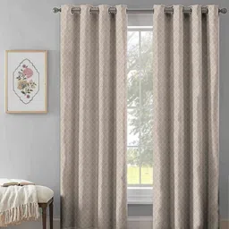 Aura Beige & White 2 Pieces Geometric Printed Room Darkening Long Door Curtains-picture-14
