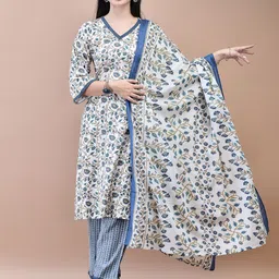 Shree Women Floral Printed Regular Pure Cotton Kurta with Trousers & With Dupatta-picture-38
