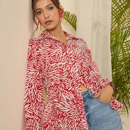 WineRed Women Abstract Print Shirt Style Top-picture-10