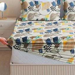 bsb home Grey & Steel Floral 220 TC Fitted Double Queen Bedsheet Set-1.82 m x 1.98 m-image-64