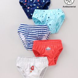 Babyhug Antibacterial Cotton Printed Briefs Pack of 5 - Multicolor-image-84