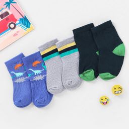 Cute Walk by Babyhug Cotton Anti Bacterial Ankle Length Socks Dino Design Pack of 3 - Multicolour-image-34