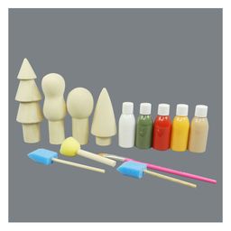 Playbox DIY Kit Trees 4 Wooden Trees,5 Color Bottles 1 Paint Brush 2 Sponge Brush- Multicolor-18