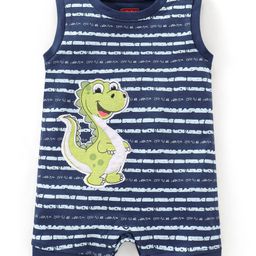 Babyhug 100% Cotton Sleeveless Romper Dino Patch - Navy Blue-image-1