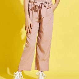 Cherry & Jerry Paperbag Waist Detailed Solid Cigarette Trousers -Peach-image-79