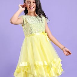 Pine Kids Half Sleeves Partywear Dress with Bow Applique & Sequin Detailing - Yellow-image-27