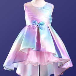 Babyhug Sleeveless Party Frock with Bow Applique - Multicolour-image-44