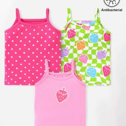 Babyhug 100% Cotton Single Jersey Sleeveless Anti Bacterial Slips Strawberry & Polka Dots Print Pack Of 3- Multicolor-image-92