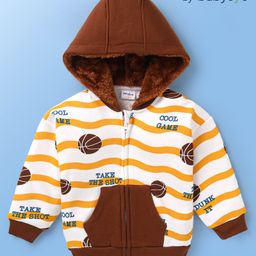Babyoye Cotton Knit Full Sleeves Hooded Sweatjacket with Stripes & Basketball Print - Brown-image-50