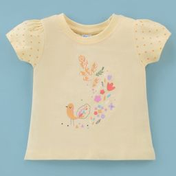 Tango Single Jersey Knit Half Sleeves T-Shirt with Polka Dots & Floral Print - Lemon-10