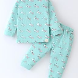 Ollypop Sinker Knit Full Sleeves T-Shirt & Lounge Pants Set With Puppy Print - Sea Green-image-18