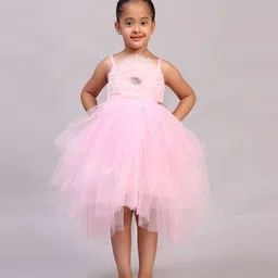 Toy Balloon Kids Net Sleeveless Floral Applique Embellished High Low Dress - Baby Pink-picture-44