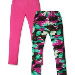 Nino Togs Pack Of 2  Solid & Colour Splashed Stretchable Leggings - Multi Colour-image-38