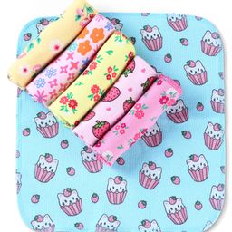 Babyhug Cotton Knit Wash Cloths With Floral & Fruit Print Pack of 6 L 27 x B 25 cm - Multicolour-image-64