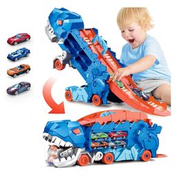 Kidology 25-Inch Transport Dinosaur Truck with Foldable Sliding Race Track, T-Rex Transformation & Storage for 12 Die-Cast CarsToy for Kids 3-8 Years Old-28