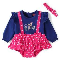 Babyhug Interlock Knit Full Sleeves Onesie With Deer & Polka Dot Print & Headband - Navy Blue & Dark Pink-image-53
