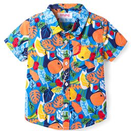 Babyhug Cotton Woven Half Sleeves Shirt With Leaves Print - Blue-image-69