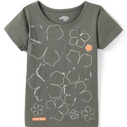 Under Fourteen Only Cotton Half Sleeves Floral Printed & Sequins Embellished Top - Green-image-78