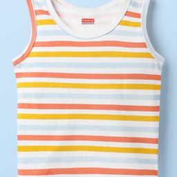 Babyhug 100 % Cotton Knit Sleeveless Striped Sando - White-image-99
