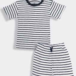 Orange Sugar 100% Cotton Knit Half Sleeves Striped Tee & Coordinating Shorts Set - White-picture-21