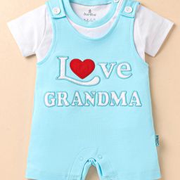 Child World Interlock Knit Half Sleeves Text Embroidered Dungaree with Half Sleeves Inner Tee - Aqua Blue-image-87