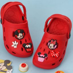 Disney by Yellow Bee Solid Perforated Mickey & Minnie Mouse Clogs With Bow Gloves & Cupcake Charms - Red-image-88