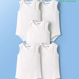 Babyoye 100% Cotton Solid Dyed Knit Sleeveless Onesies Pack of 5- White-image-16