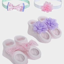 Mi Arcus Pack Of 2 Floral & Bow Applique Detailed Socks & Headbands - Pink & Purple-image-81