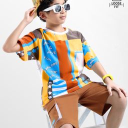Ollington St. Cotton Half Sleeves Printed T-Shirt & Knit Shorts Set - Brown-picture-23