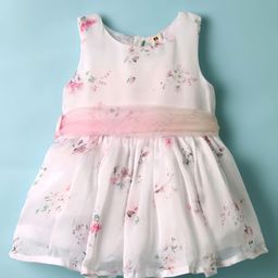 ToffyHouse Woven Sleeveless Frock With Floral Print - White-image-54