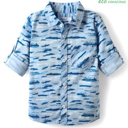 Babyoye 100% Cotton Woven Full Sleeves Shirt With Abstract Print - Blue-image-66