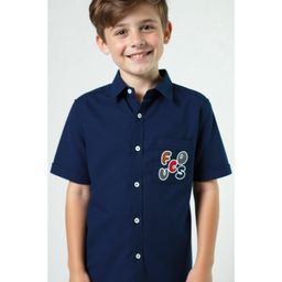 CAVIO Cotton Woven Half Sleeves Screen Printed Shirt - Navy-picture-44